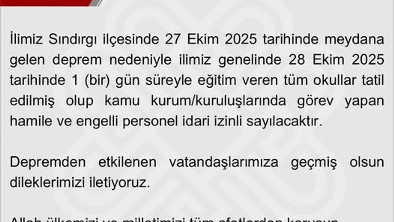 Balıkesir’de okullar deprem nedeniyle 1 gün tatil edildi