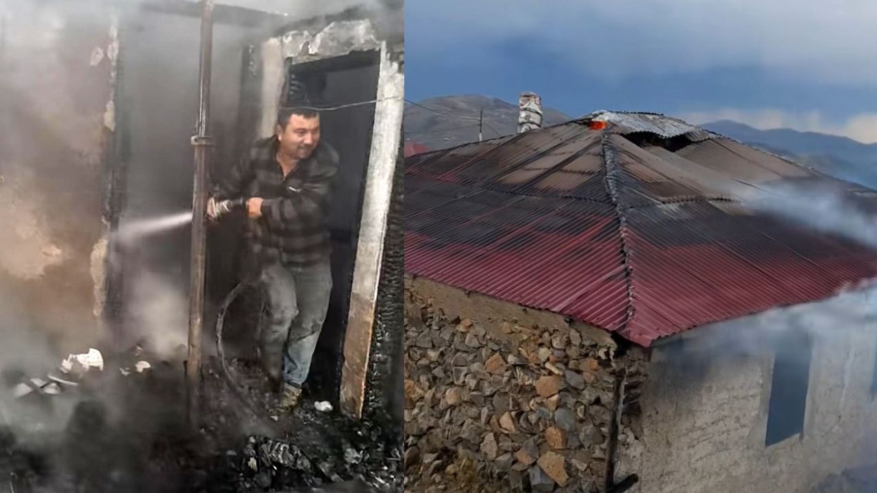 Yıldırım düşmesi sonucu evde yangın çıktı, cami hasar gördü