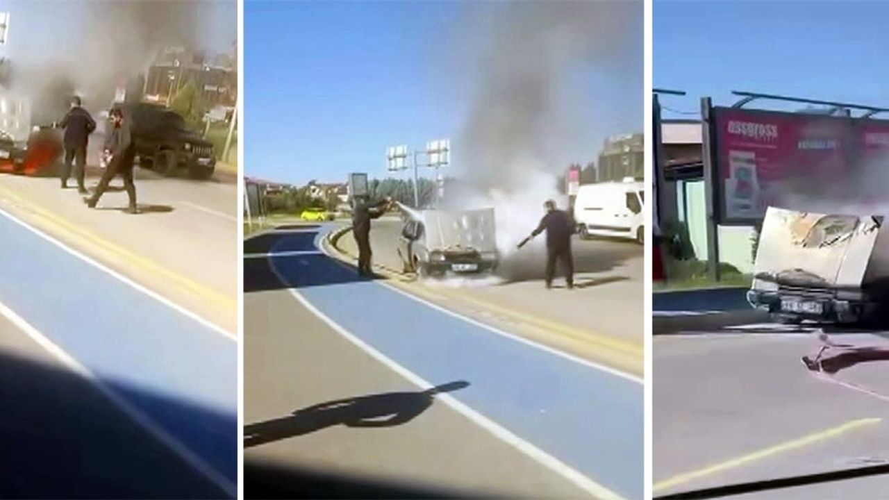 Seyir halindeki otomobil alev aldı