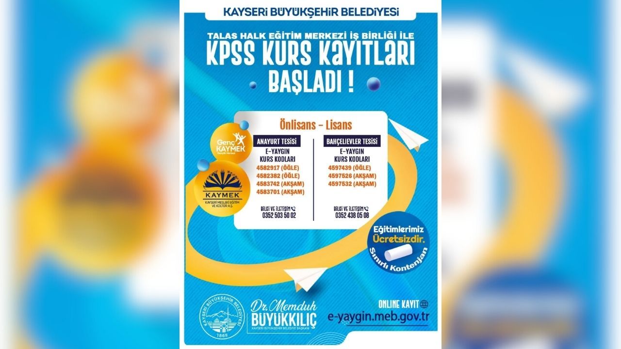 KAYMEK ve Talas Halk Eğitim Merkezi’nden Ücretsiz KPSS Kursu
