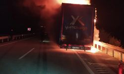Kargo taşıyan kamyon alev alev yandı