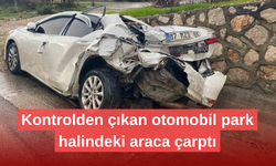 Kontrolden çıkan otomobil park halindeki araca çarptı