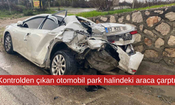 Kontrolden çıkan otomobil park halindeki araca çarptı