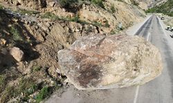 Artvin'in Ardanuç ilçesinde dev kaya yola düştü