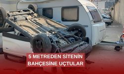 Anne kız araçla 5 metreden siteye uçtu