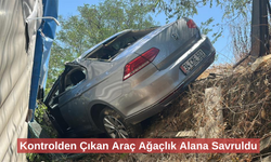 Kontrolden çıkan otomobil ağaçlık alana uçtu