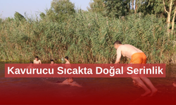 Gençler bunaltan sıcakta gölette serinledi