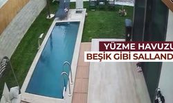 Depremde yüzme havuzu beşik gibi sallandı