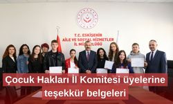 Çocuk Hakları İl Komitesi üyelerine teşekkür belgeleri
