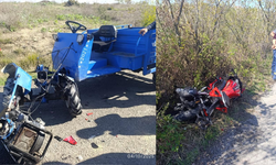 Tarım aracı ile motosiklet kafa kafaya çarpıştı: 2 yaralı