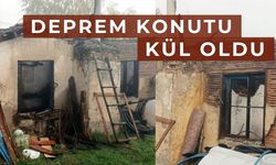 Deprem konutu gece yarısı alev alev yandı