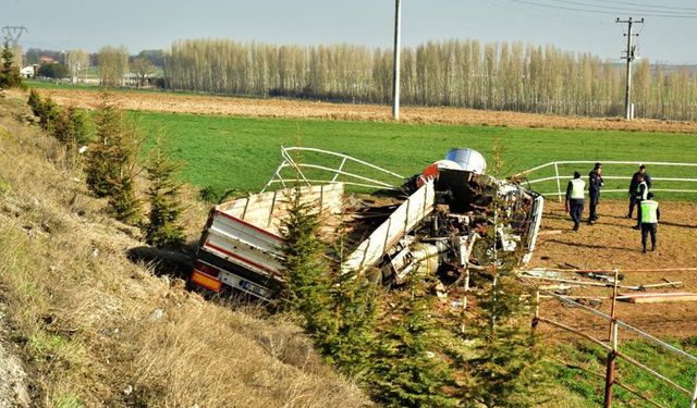 Tır at çiftliğine devrildi, 2 yaralı