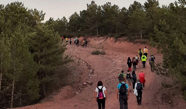 Doğa tutkunları 10 kilometrelik gece yürüyüşü yaptı