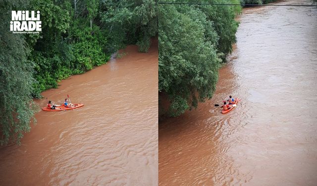 Sakarya Nehri’nde kano yapan sporcular heyecan dolu anlar yaşadı