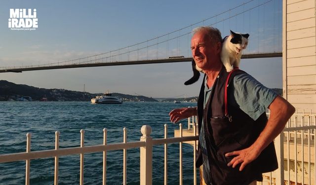 İstanbul'un tarihi sokaklarını omuzunda kedi ile gezdi (VİDEO HABER)