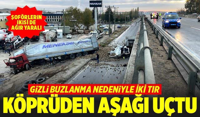 Gizli buzlanma nedeniyle iki tır köprüden aşağı uçtu