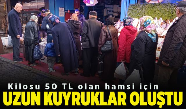 Kilosu 50 liradan satılan hamsi için uzun kuyruklar oluştu