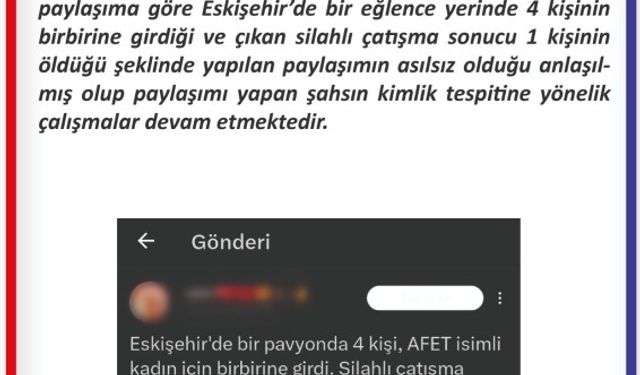 Asılsız cinayet paylaşımına soruşturma başlatıldı