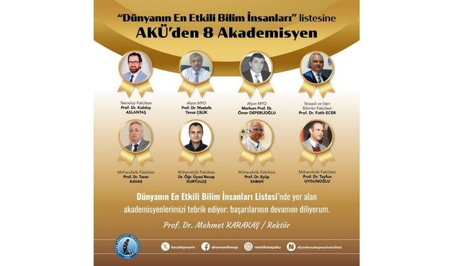 AKÜ’den 8 Akademisyen “Dünyanın En Etkili Bilim İnsanları” Listesinde