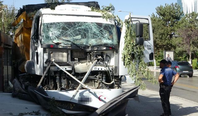 Kontrolden çıkan hafriyat kamyonu iş yerlerine daldı