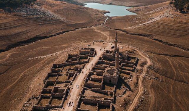 Kuraklığın inanılmaz manzarası: Sular altındaki köy yeniden ortaya çıktı!