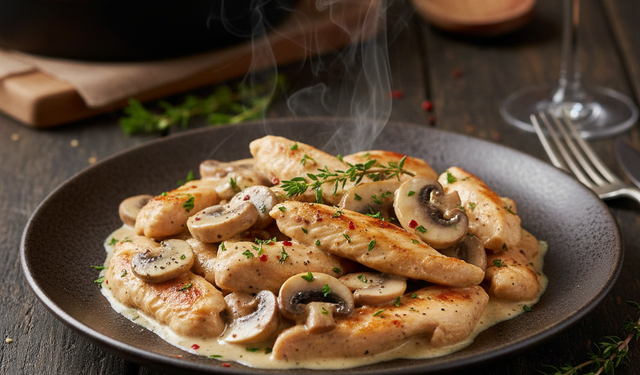 Restoran usulü: Kremalı mantarlı tavuk sote (sırrı sosunda!)