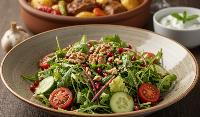 Sofraların ferah dokunuşu narlı ve cevizli mevsim salatası