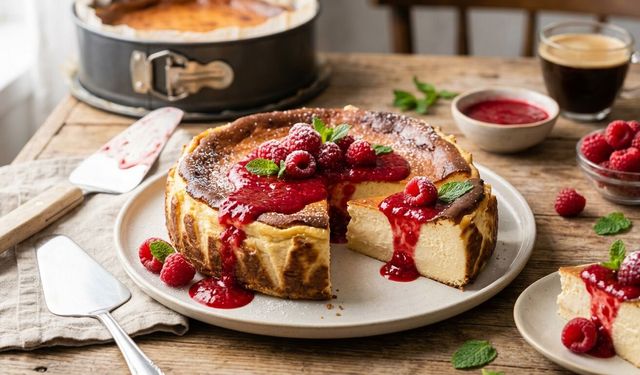 İpeksi Dokusuyla Ev Yapımı Frambuazlı San Sebastian Cheesecake Tarifi
