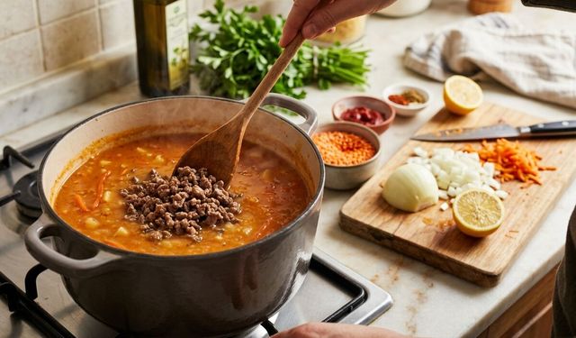 Geleneksel Ev Yapımı Kıymalı Mercimek Çorbası Tarifi