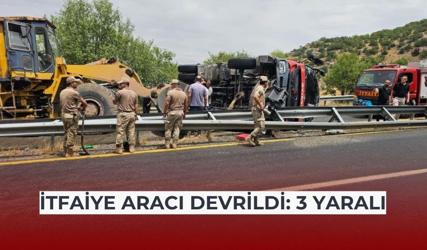 Yangına giden itfaiye aracı devrildi