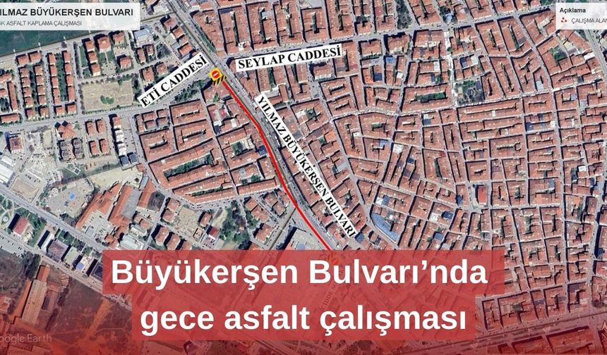 Büyükerşen Bulvarı’nda gece asfalt çalışması