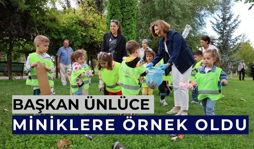 Başkan Ünlüce çocuklarla çöp topladı