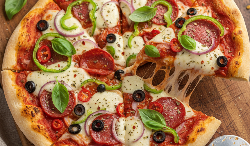 "Restoran usulü" Ev yapımı lavaş pizza