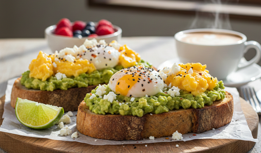 Pratik ve lezzetli çırpılmış yumurtalı avokado tost