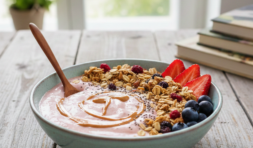 Fıstık ezmeli  çilekli smoothie bowl tarifi