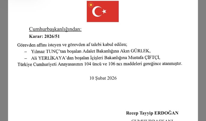 Resmî Gazete'de Yayımlandı: Adalet ve İçişleri Bakanlığı'nda Yeni Dönem!