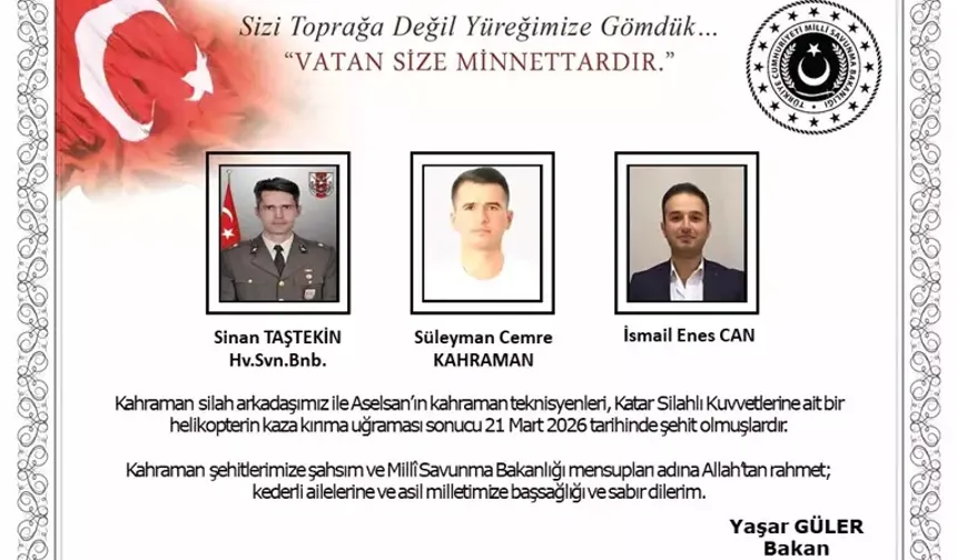 Şehitlerimizin isimleri açıklandı
