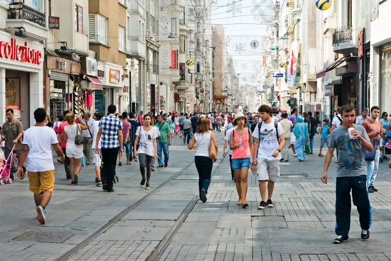 People Walking Istiklal Street Istanbul Turkey August Most Famous Visited 46164951