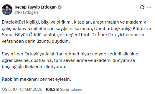 Cumhurbaşkanı Erdoğan’dan İlber Ortaylı Vefatı Sonrası İlk Mesaj