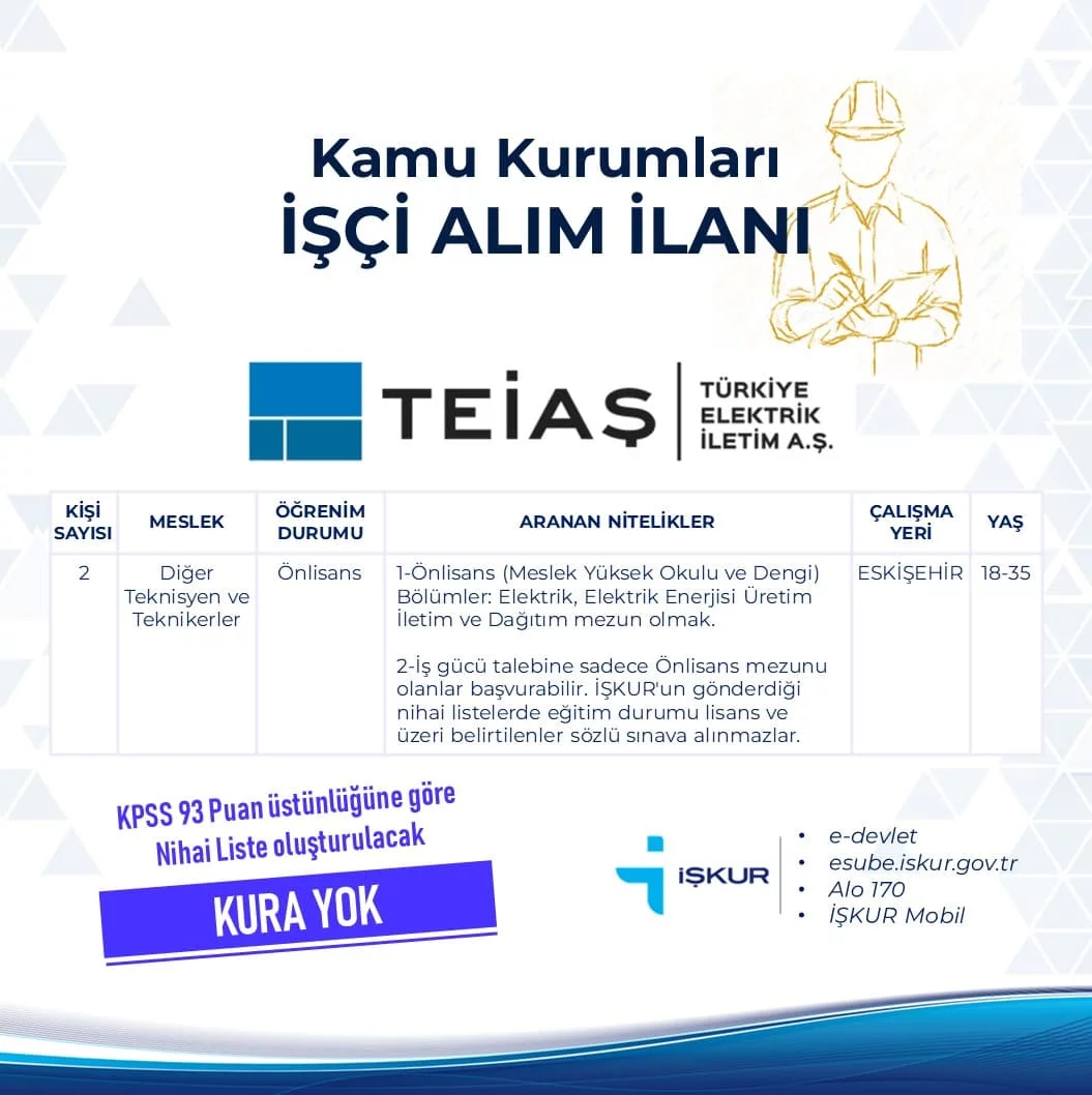 Türkiye Elektrik İletim A.Ş. Eskişehir işçi alımı