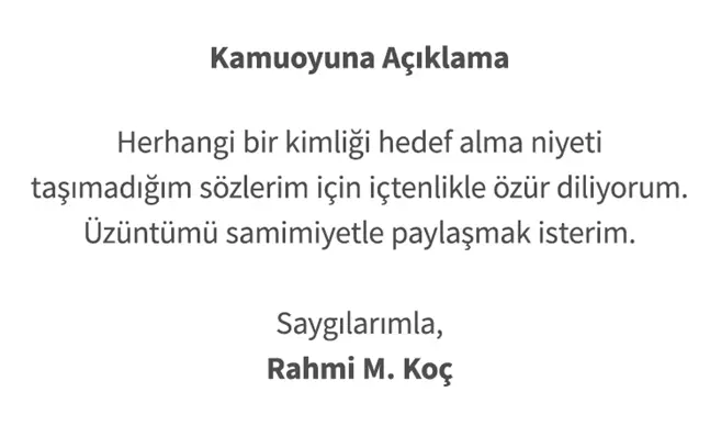 Rahmi Koç Özür Mesajı