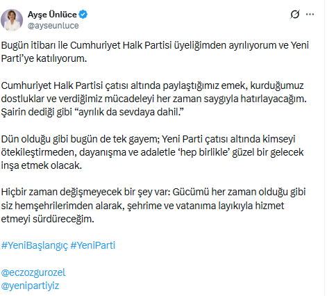 Ayşe Ünlüce İstifa Etti