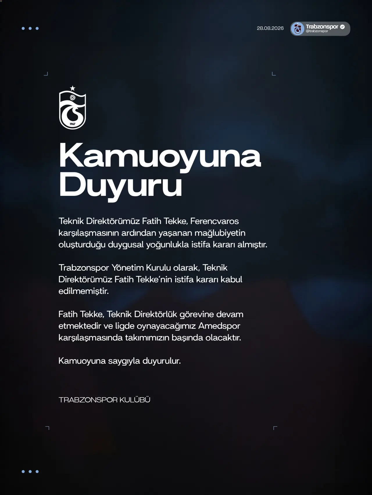 Trabzonspor Duyuru
