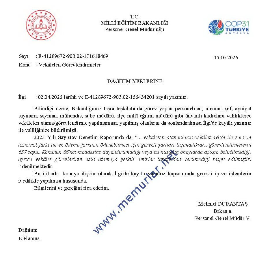 Sayıştay Meb denetim raporu vekaleten atama uyarısı