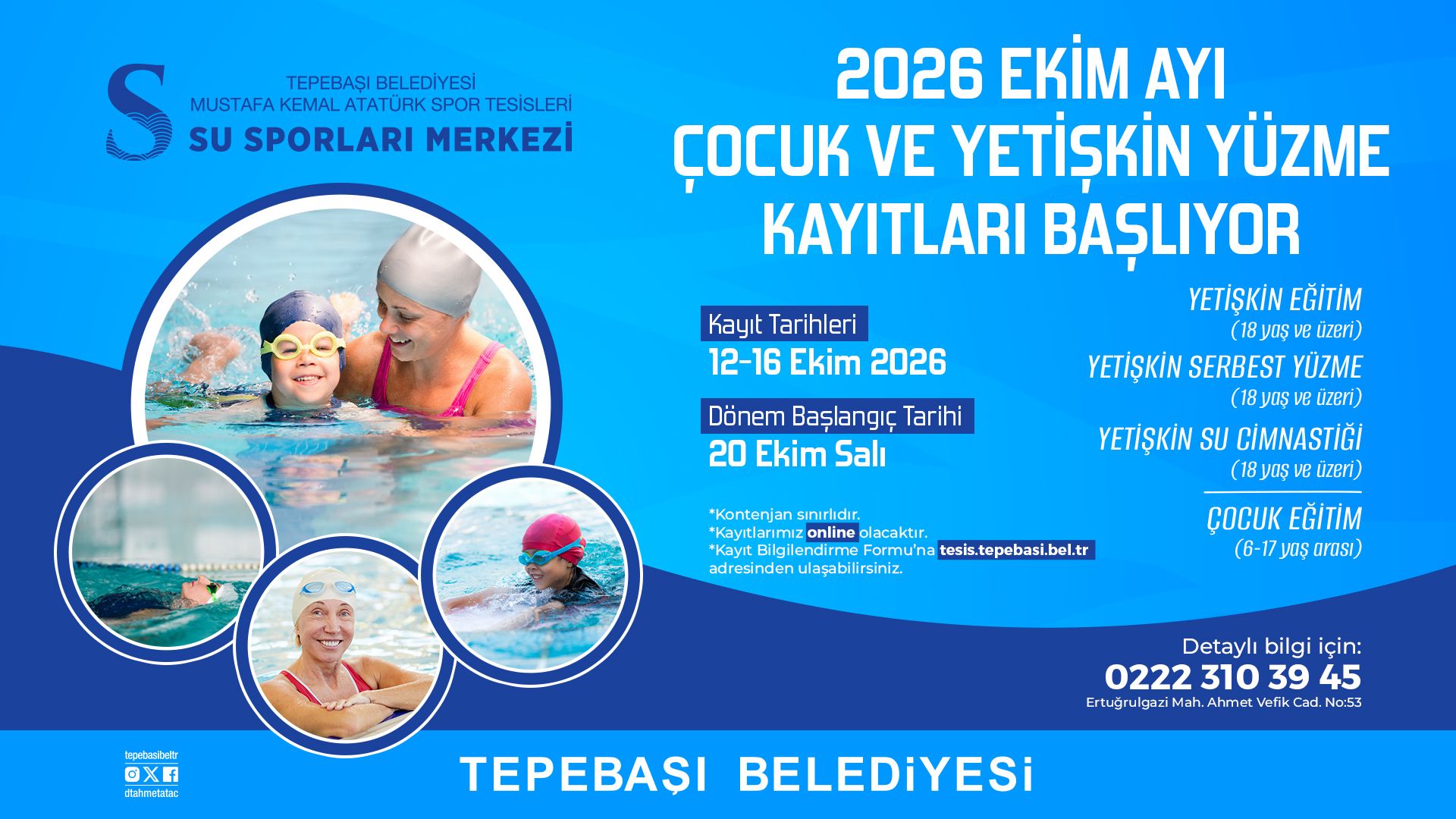 Tepebaşı’nda Yüzme ve Salon Sporları Kursları İçin Kayıtlar Başlıyor
