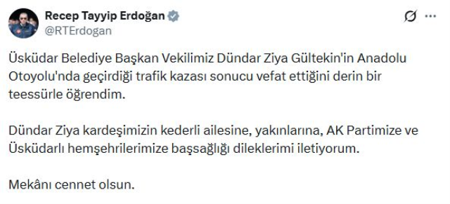Cumhurbaşkanı Erdoğan'dan Dündar Ziya Gültekin İçin Taziye